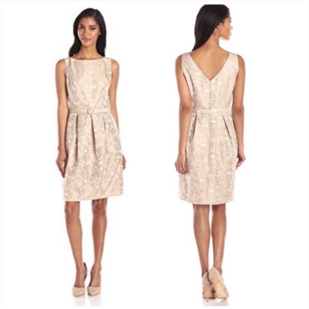 Eliza J Sleeveless Gold/Beige Midi Dress Size